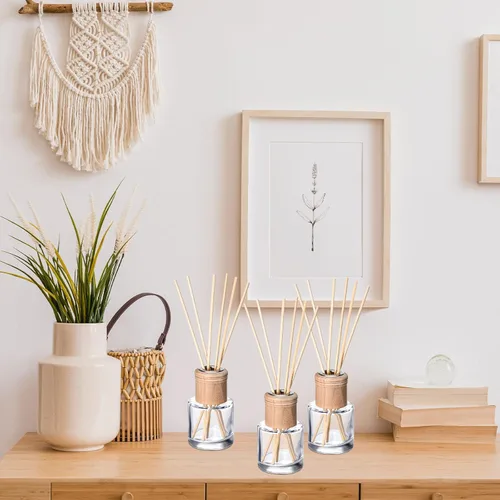 Vista 7 de Roshtia Juego de 20 botellas difusoras de varillas vacías rellenables, botellas difusoras de fragancia de vidrio con tapas de madera, varillas
