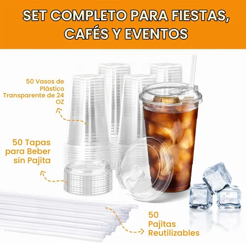 Vista 5 de Vasos de plástico de 24 onzas con tapas y pajitas, tazas de café helado