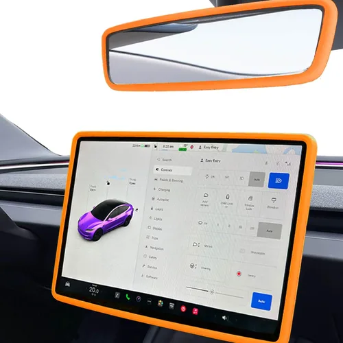 Vista 25 de 2 piezas marcos protectores de silicona para pantalla y espejo retrovisor para Tesla Model 3 2017-2023 y Model Y 2019-Feb.2025. (Negro)