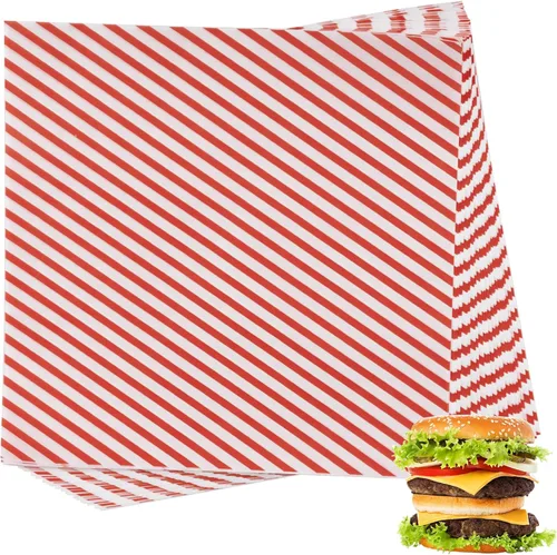 Vista 4 de 200 hojas de envoltorio de alimentos a rayas negro y blanco, papel encerado seco para pan y sándwiches, forros de papel para cestas de comida