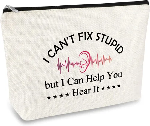 Regalos de doctor de oídos para mujer, bolsa de maquillaje divertida, regalos de audióloga, regalo de agradecimiento para médicos, bolsa de Blanco