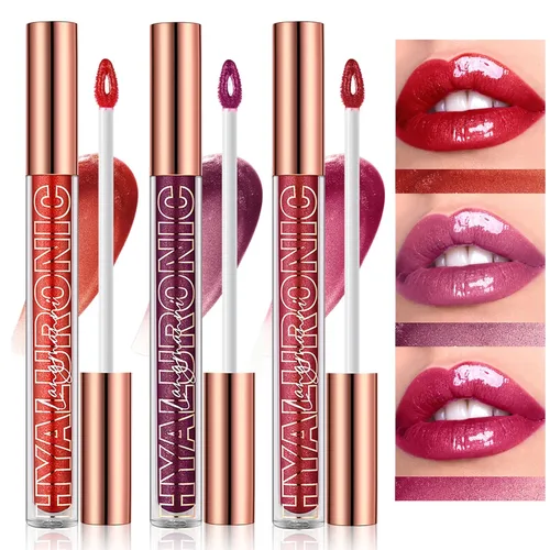 Vista 11 de LANGMANNI Juego de brillo labial de ácido hialurónico (3 unidades), brillo y textura suave de larga duración para labios voluminosos, hidratantes e
