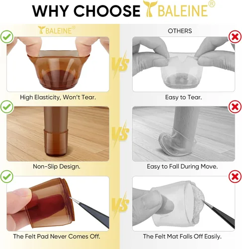 Vista 3 de BALEINE Paquete de 16 protectores de silicona para patas de silla, tapas protectoras de patas de taburete, tapas antideslizantes para patas de silla