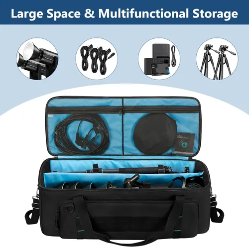 Vista 2 de samdew Bolsa de Viaje para Trípode de 30'', Estuche para Equipo de Estudio Fotográfico con Hebillas Seguras y Bolsillo de Almacenamiento