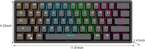 Vista 2 de Teclado mecánico impermeable para juegos, teclado mecánico con cable USB, teclado 60% para computadora, laptop, teclado portátil iluminado RGB