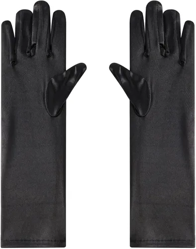 Vista 4 de Papoopy Guantes de satén para niñas para princesa, fiesta de té, primera comunión, disfraz de 3 a 12 años