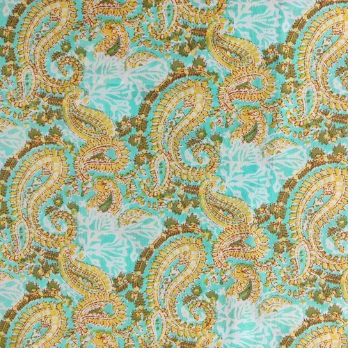 Vista 13 de AVKA Studio Tela de impresión en bloque a mano por yarda - PRECORTADA 1 yarda 42 pulgadas de ancho - Material 100% algodón - Patrón floral azul