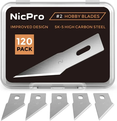 Nicpro Juego de 120 cuchillas de hobby SK-5, repuesto de utilidad #2, herramienta de corte de repuesto con estuche de almacenamiento para