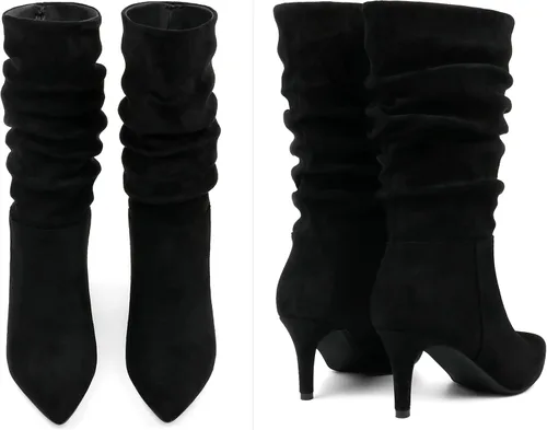 Vista 3 de JOY IN LOVE Botas de tacón bajo para mujer, botas holgadas de media pantorrilla