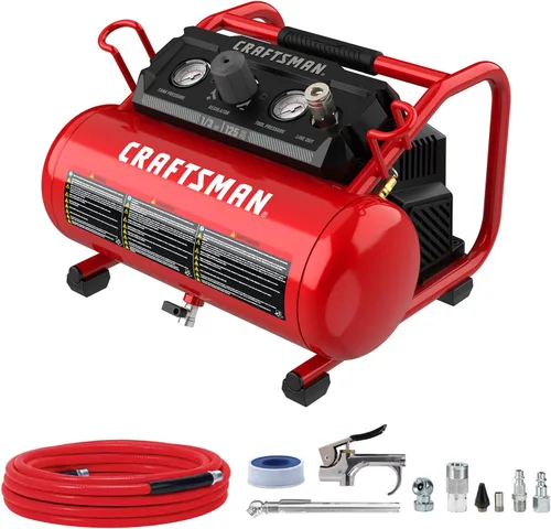 CRAFTSMAN Compresor de aire, compresor de aire portátil de 2 galones, 1/3 HP máximo 125 PSI sin aceite, peso ligero con kit de accesorios de 10