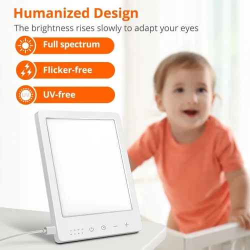 Vista 6 de EasyHome - Lámpara de terapia de luz solar 10000 Lux LED con energía, con 10 niveles ajustables de brillo, ajuste de temperatura de color dual, luz
