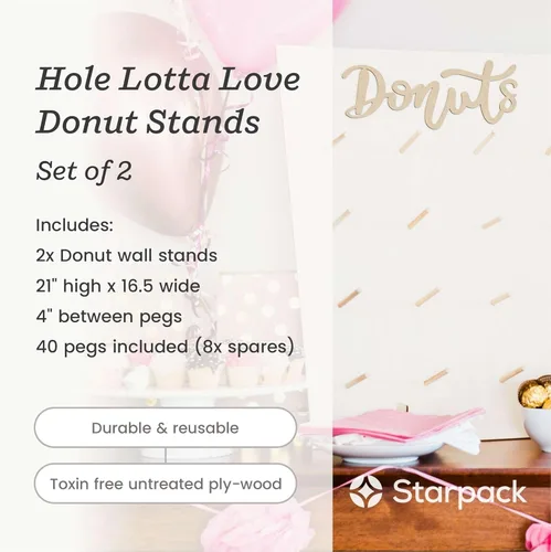 Vista 3 de Starpack 'Hole Lotta Love' Soporte de pared de donas de alta calidad para fiesta (2 piezas) - Soporte de madera para mesa de postre - Soporte