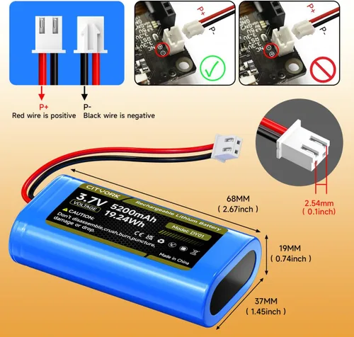 Vista 3 de Batería recargable de 3.7 V 18650 1s2p, batería de iones de litio de 5200 mAh con conector de enchufe JST-PH 2.54 de 2 pines para electrónica
