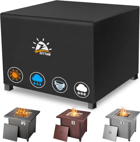 Zettum Cubierta para Fogata Cuadrada de 28 Pulgadas - Cubierta para Fogata al Aire Libre Resistente e Impermeable, Cubierta para Mesa de Fuego de