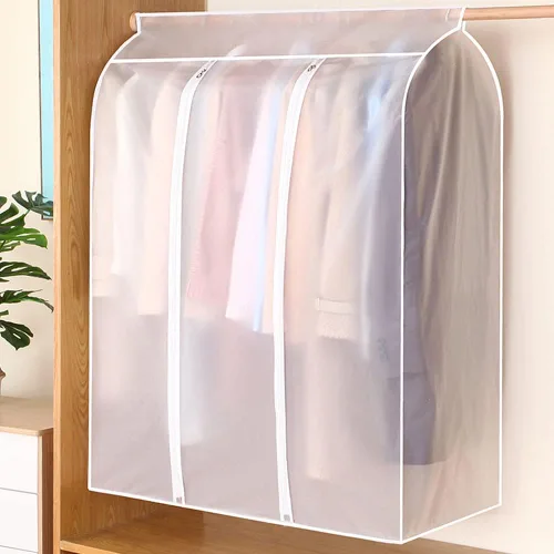 Vista 8 de Bolsas de ropa para colgar ropa, protector de ropa grande transparente para armario, bolsa de almacenamiento de ropa impermeable, fundas de abrigo