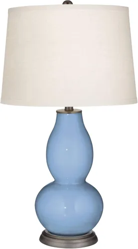 Vista 2 de Color + Plus Double Gourd 28 3/4" Tall Modern End Table Lamp Placid Blue Bronze Finish Glass Single Fabric Off-White Shade Living Room Bedroom