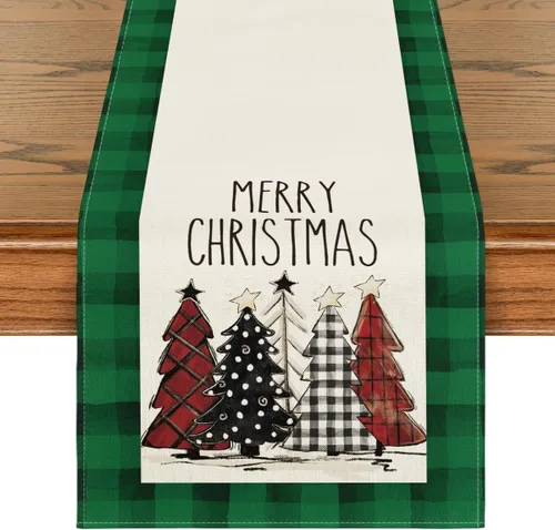 Vista 10 de Artoid Mode Waterclor Buffalo - Camino de mesa de Navidad con diseño de árboles de Navidad, decoración de mesa de comedor para interiores