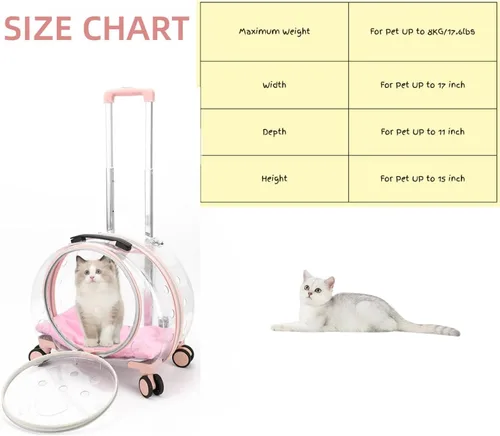 Vista 3 de Transportador transparente y completamente transpirable rígido para gatos con ruedas giratorias para perros, gatos, múltiples opciones