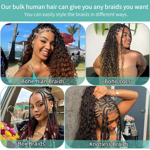 Vista 28 de Cabello Humano para Trenzar para Trenzas Boho 3 Paquetes/Pack 110g (3.88 oz) 14 Pulgadas Cabello Humano a Granel Ondulado Profundo para Trenzar