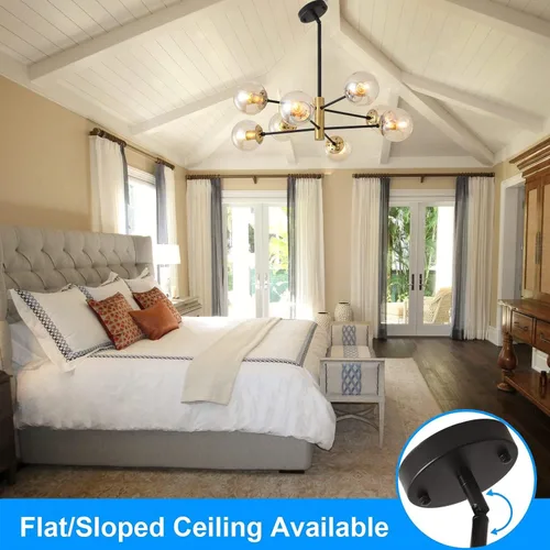 Vista 4 de 8 Lights Modern Sputnik Chandeliers, Mid Century Light Fixture with Glass Shade, Height Adjustable Recessed Ceiling Light fixtures for Dining Room