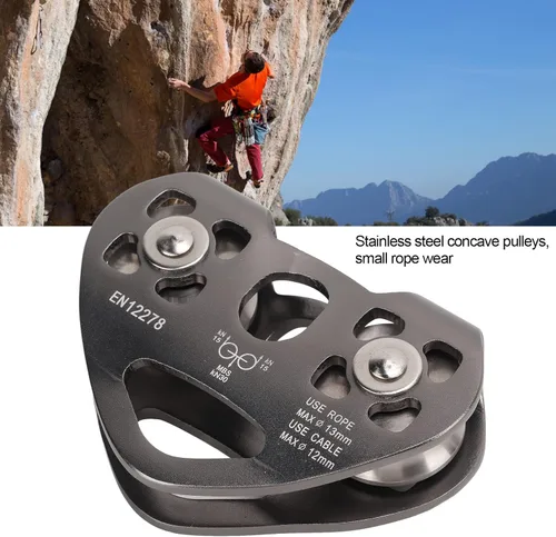 Vista 4 de Polea de tirolesa, polea doble polea de doble polea en tándem de velocidad de tirolesa, poleas de escalada para 14 516 38 12 cable trasero tirolesa
