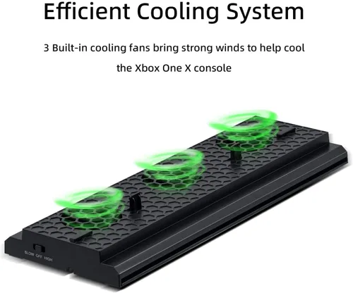 Vista 4 de Mcbazel Soporte de refrigeración vertical para Xbox One X, soporte de ventilador de refrigeración con 3 puertos USB y barra de luz compatible solo