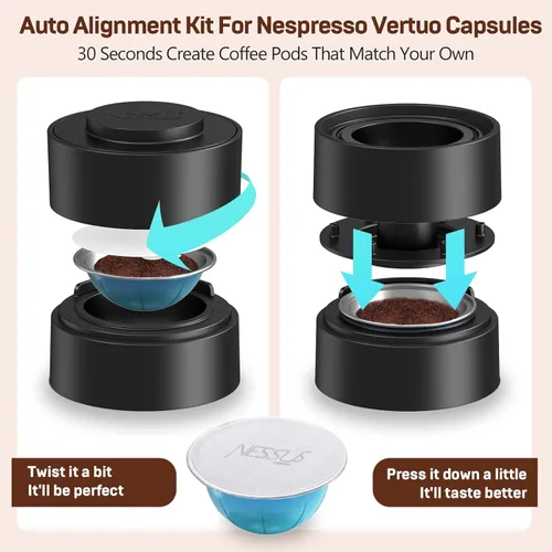 Vista 8 de Nessus Vertuo - Kit de cápsulas reutilizables y tapas de papel de aluminio, [ALSeal EZ FIT] para cápsulas Nespresso Vertuoline, 50 láminas, un