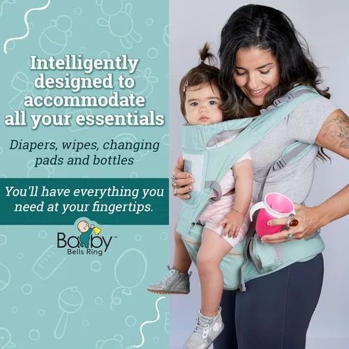 Vista 9 de Portabebés - Portabebés ergonómico 6 en 1 con asiento de cadera y gran almacenamiento, posiciones delantera y trasera, cintura ajustable de hasta 43