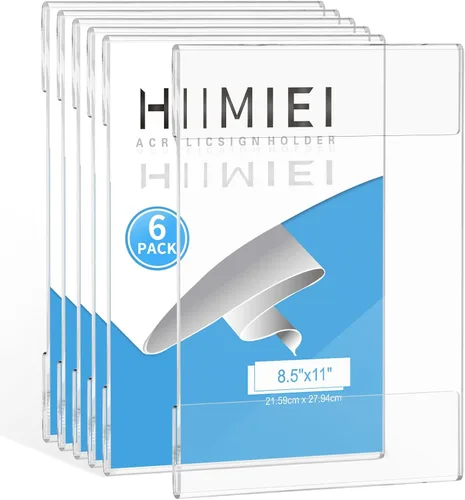 HIIMIEI Soporte acrílico para letreros de 8.5 x 11 pulgadas, montado en la pared con cinta de doble cara, marco de plástico transparente de 8 1/2 x