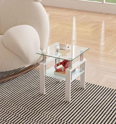 Vista 25 de IANIYA Juego de mesa de 3 piezas para sala de estar, moderno juego de mesa auxiliar de vidrio templado, mesa auxiliar de vidrio con marco de metal
