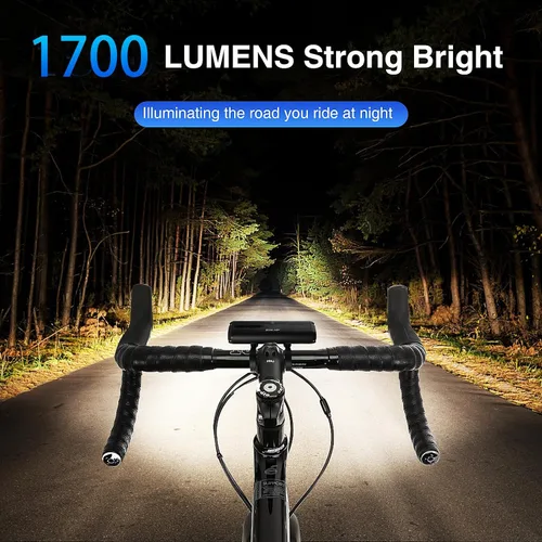 Vista 2 de 1800 Lumen Bike Light, Front and Back Bicycle Lights for Night Riding, Super Bright USB Rechargeable Bike Light with High Beam Low Beam for Men