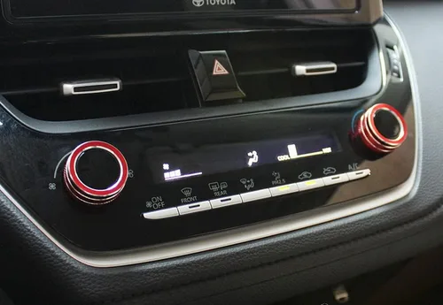 Vista 4 de iJDMTOY 2 fundas deportivas de aluminio anodizado rojo para interruptor de control climático de CA, compatibles con Toyota 2019 en adelante, Corolla