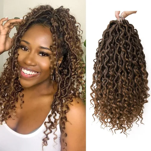 Vista 27 de Goddess Locs - Rastas de cabello corto rizado bohemio sintético de 10 pulgadas, paquete de 8 paquetes de trenzas de ganchillo preenrolladas