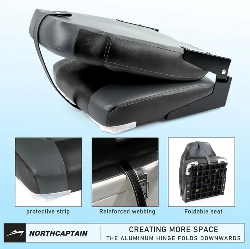 Vista 5 de NORTHCAPTAIN S1 Deluxe - Un par de asientos de barco de pesca plegables con respaldo alto/respaldo bajo, tornillos de acero inoxidable incluidos