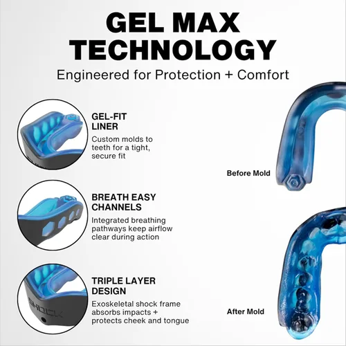 Vista 4 de Shock Doctor Gel Max - Protector bucal, protección resistente y ajuste personalizado, para adultos y jóvenes