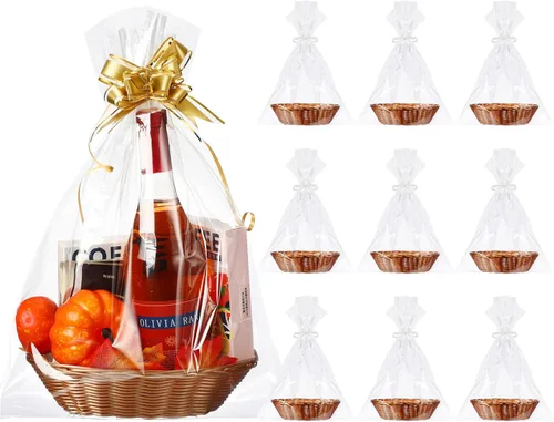 Vista 7 de Chengu 9 cestas de plástico para regalos, cesta ovalada vacía con 10 bolsas transparentes, regalos del día de Acción de Gracias, cesta