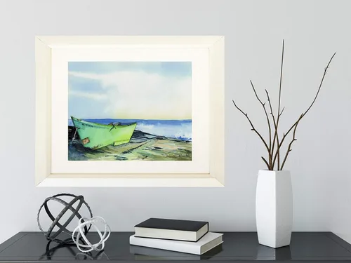 Vista 2 de FRAMED Fishing Boat by Sean Parnell 20x16 MATTED Watercolor Painting Print