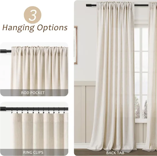 Vista 76 de Aersas Aqua Green Linen Curtains 84 Inches Long 2 Panels Set Back Tab Rod Pocket Living Room Curtain Farmhouse Rustic Light Filtering Hook Drapes