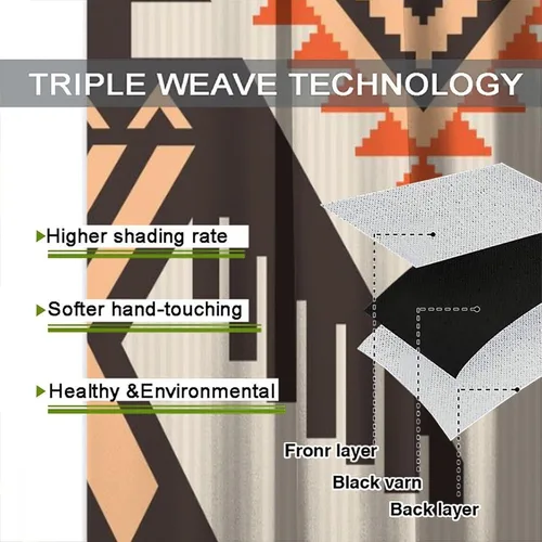 Vista 263 de Cortinas con patrón geométrico tribal, estilo suroeste, azteca, rústico, occidental, nativo americano, opacas, con bolsillo para barra, decoración