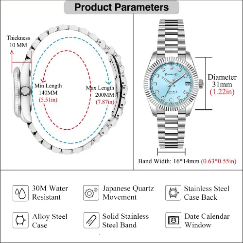 Vista 6 de Classic Watch for Women with Crystal Accented and Solid Stainless Steel Band Ladies Dress Watch Water Resistant