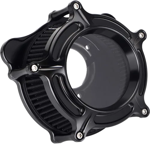 Vista 24 de Filtro de admisión de filtro de aire de corte CNC negro de aluminio para Harley DYNA 1993-2016, Touring Street Glide Electra Glide 1993-2007