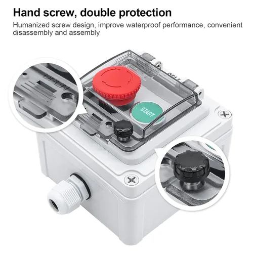 Vista 6 de IP67 Caja Impermeable para Exteriores 2 Botones Pulsadores (Letra) Botón de Parada de Emergencia Botón Pulsador Momentáneo con Cubierta Protectora