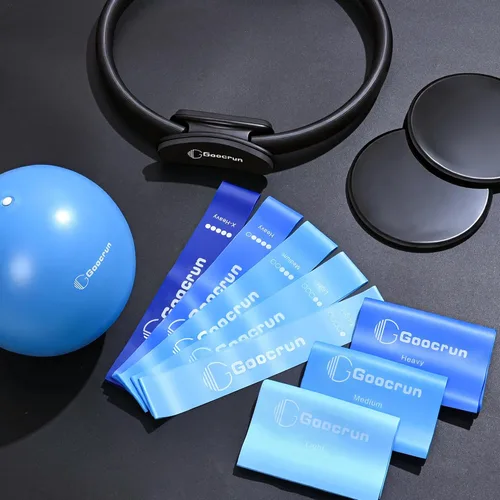Vista 2 de Goocrun Juego de anillos de pilates equipo de ejercicio, con juego de bandas de resistencia al ejercicio, pelota de pilates, discos deslizantes.