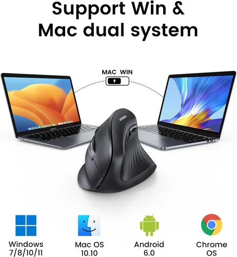 Vista 7 de UGREEN Ratón inalámbrico vertical (Bluetooth 5.0+2.4G) ergonómico con 5 botones, 1000/1600/2000/4000 DPI, prevención del síndrome del ratón, ratón