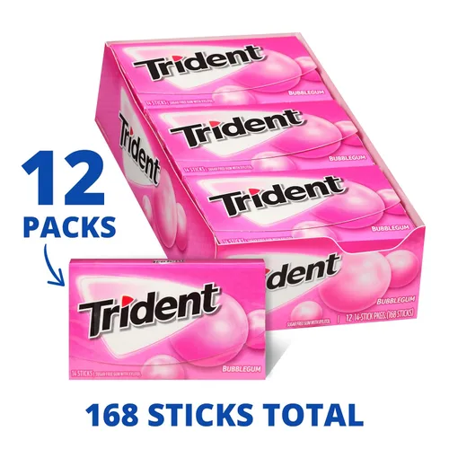 Vista 6 de Trident Goma de mascar sin azúcar, sabor original, 12 paquetes de 14 piezas