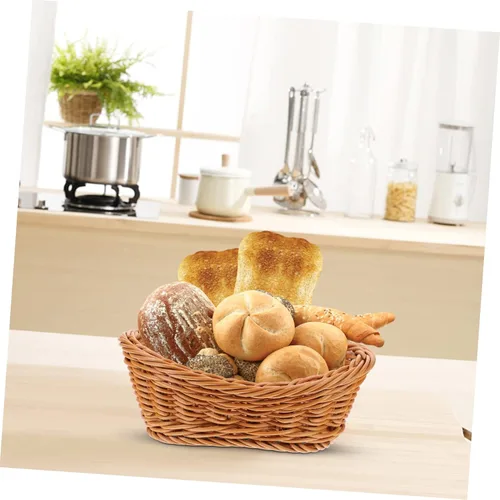 Vista 7 de Cesta tejida, marrón claro, material de plástico y ratán, capacidad de 150 onzas, perfecta para almacenamiento y decoración