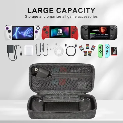 Vista 5 de Gepicest Carrying Case for Rog Ally Hori Spilt PadSteam Deck Console Hold All Gaming Accessories incl. Charging Adapter Black