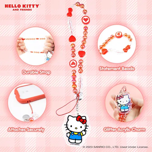 Vista 2 de iFace - Pulsera de cuentas de Hello Kitty y sus amigos - Correa universal para teléfono con dije, bonita cadena para muñeca, cordón estético