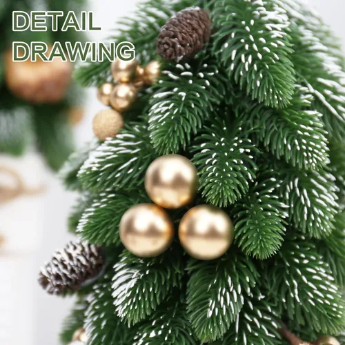 Vista 2 de 2 piezas de árbol de Navidad pequeño, piña de bayas doradas artificiales, mini decoración de árbol de Navidad de mesa, para bodas, vacaciones