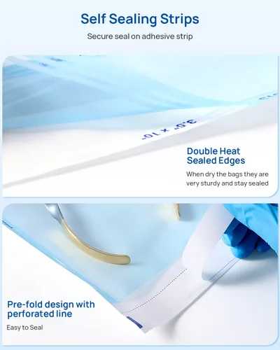 Vista 4 de JMU 200 bolsas de esterilización autosellantes, bolsas de autoclave de 5.25 x 11 pulgadas (5.25 x 10)